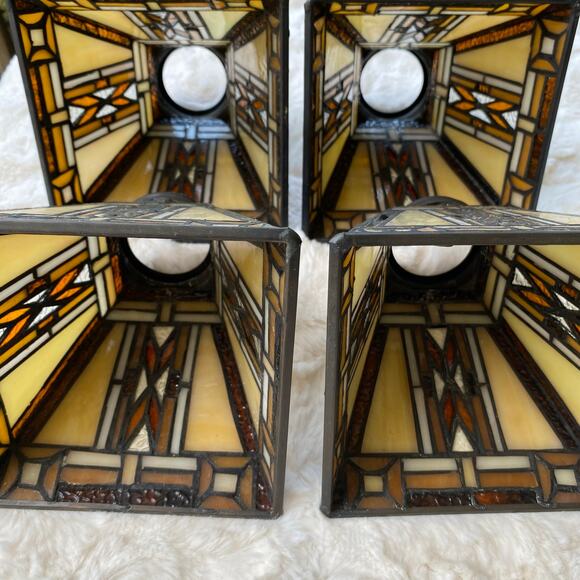 Tiffany Style Stained Glass Pendant Lamp Shades Set of 4 Square Iridescent 5" - Picture 4 of 16
